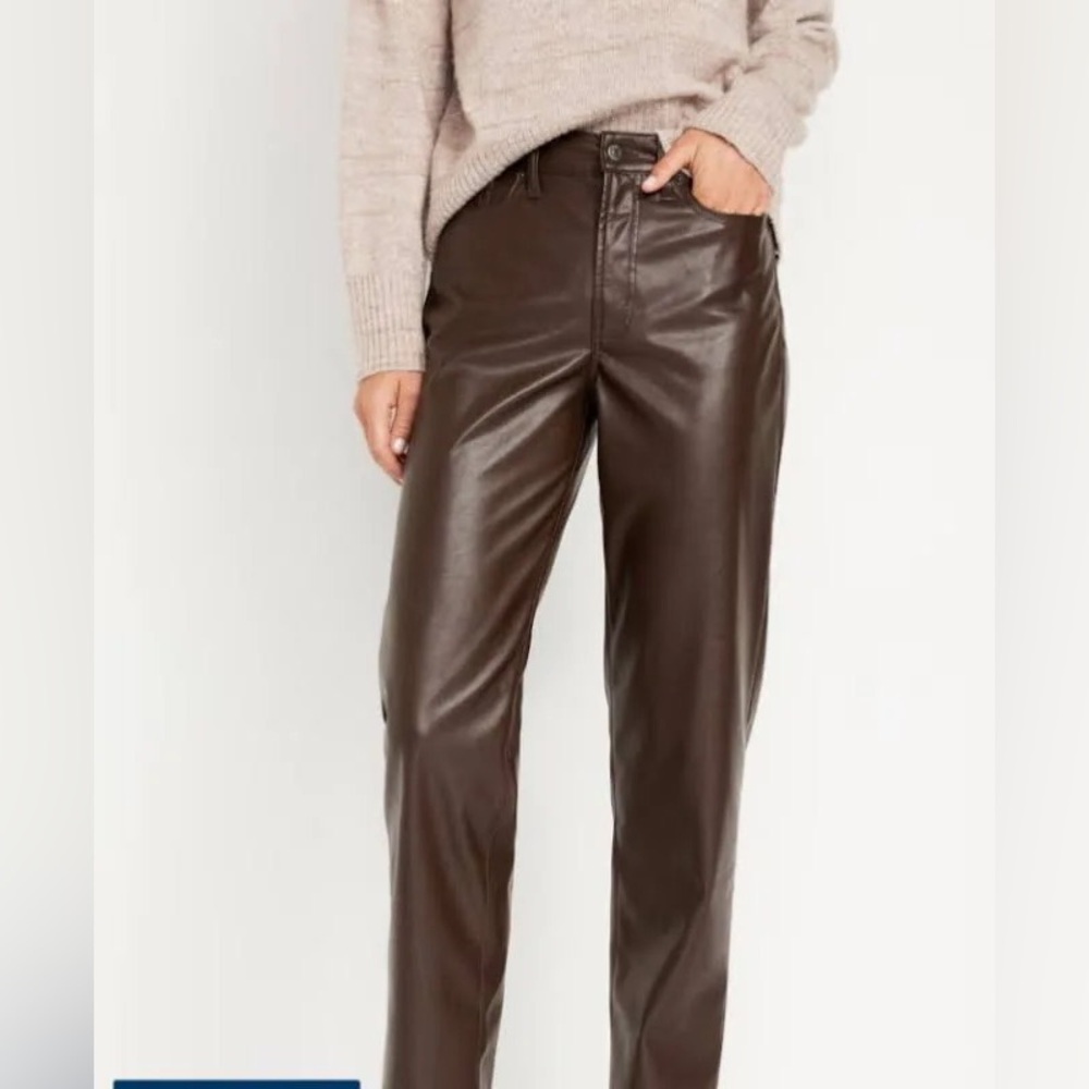 High-Waisted OG Loose Faux-Leather Pants Brown